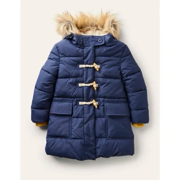 BODEN Coat Girls 3-4Y Faux Fur Hood Winter Puffer Jacket Toggle Closure Warm - Picture 1 of 14